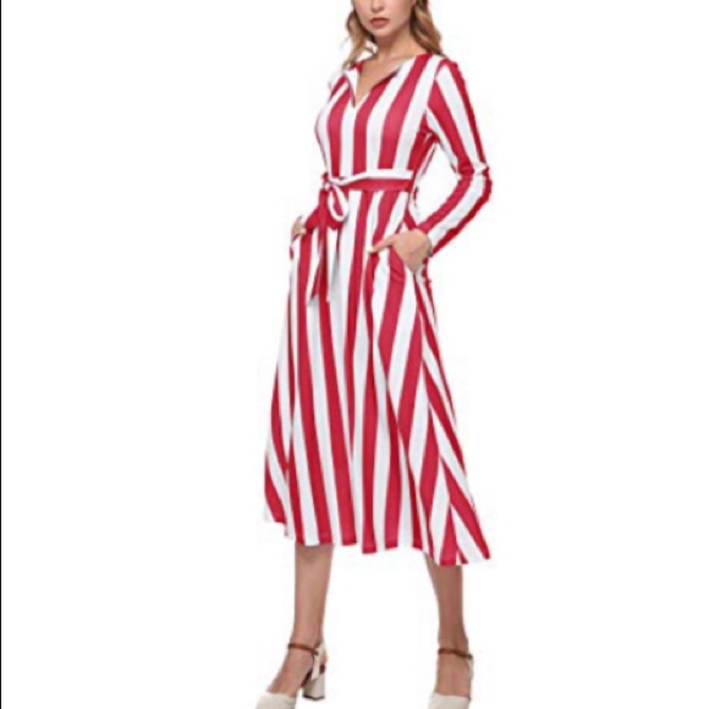 HUMELYAN Women Long Sleeve Belted Aline Flowy Maxi Dress